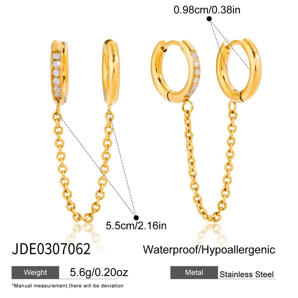 18K Gold Sweet Tangle Small Hoop Huggie Dangle Drop Chain Earrings