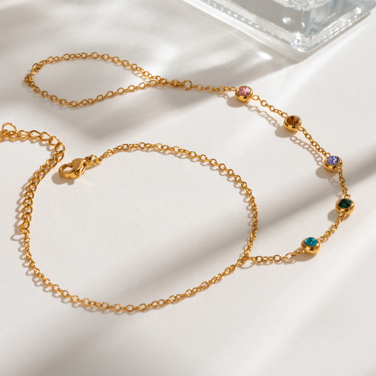 18K Gold Waterproof Rainbow Gem Hand Chain Bracelet