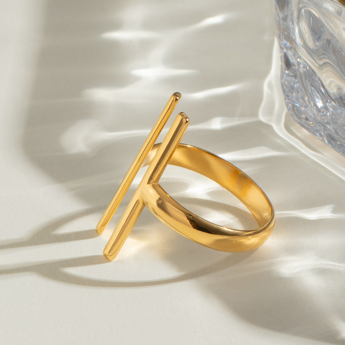18K Gold Statement T Ring