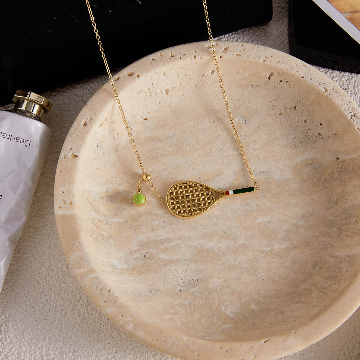 18K Gold Tennis Player Pendant Necklace