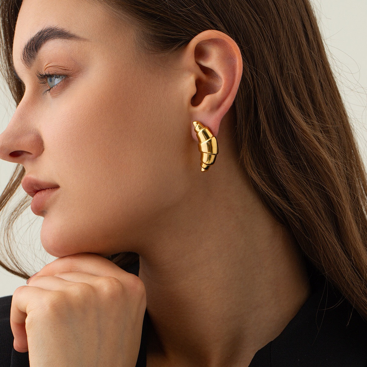 18K Gold Croissant Statement Stud Earrings