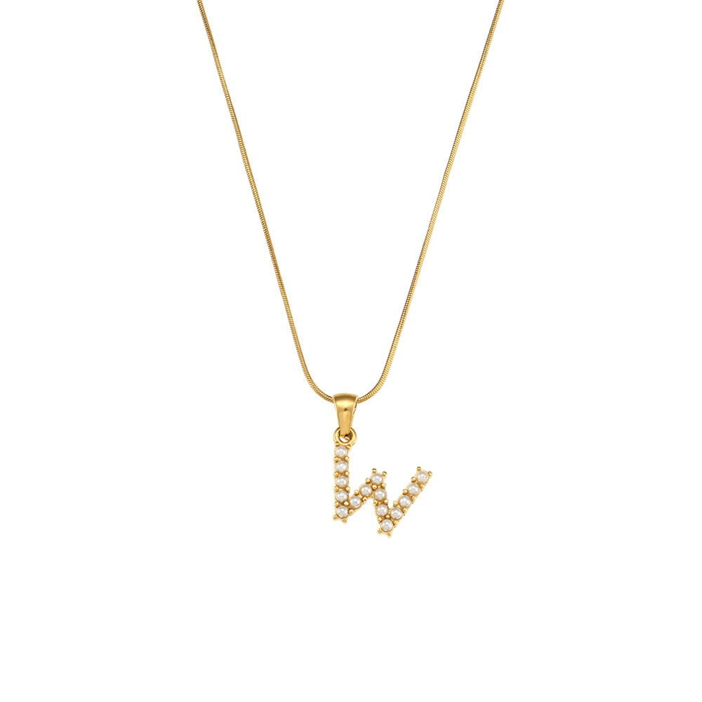 18K Gold Pearl Initial Pendant Necklace