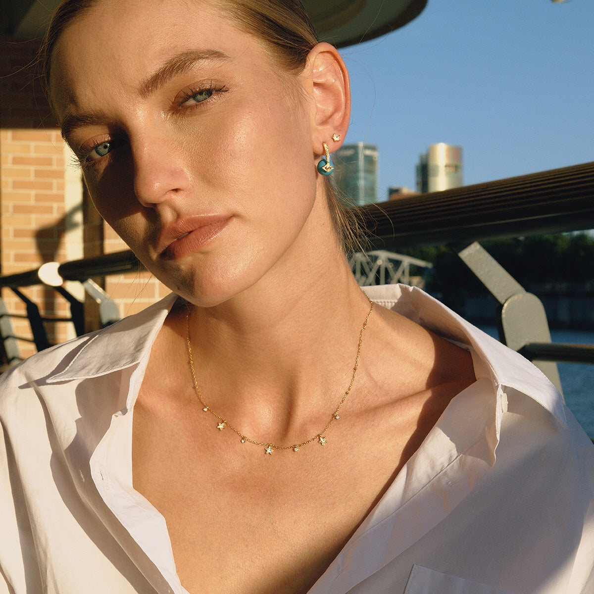 18K Gold Tempting Shimmer Heart Star Dainty Chain Necklace