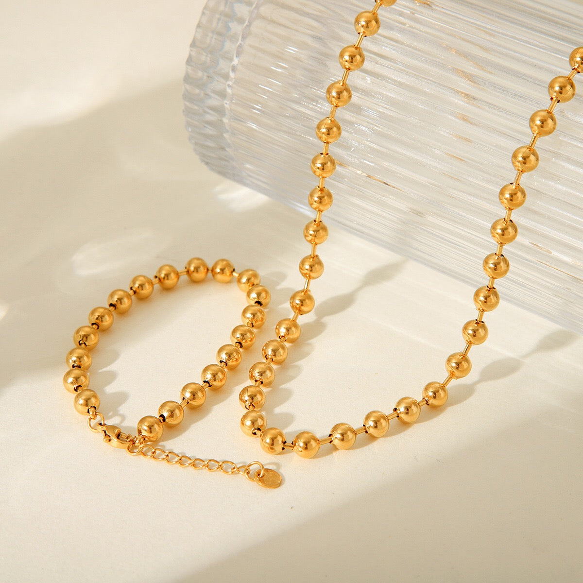 18K Gold Chic Ball Chain Beaded Collar Necklace