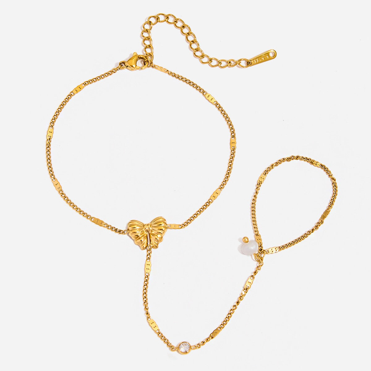 18K Gold Waterproof Dainty Coquette Bow Hand Chain Bracelet