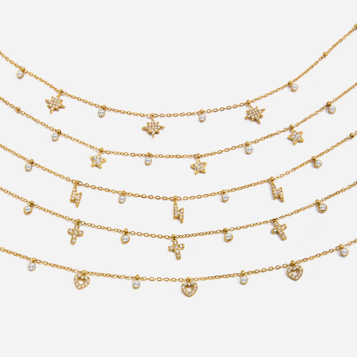 18K Gold Tempting Shimmer Heart Star Dainty Chain Necklace