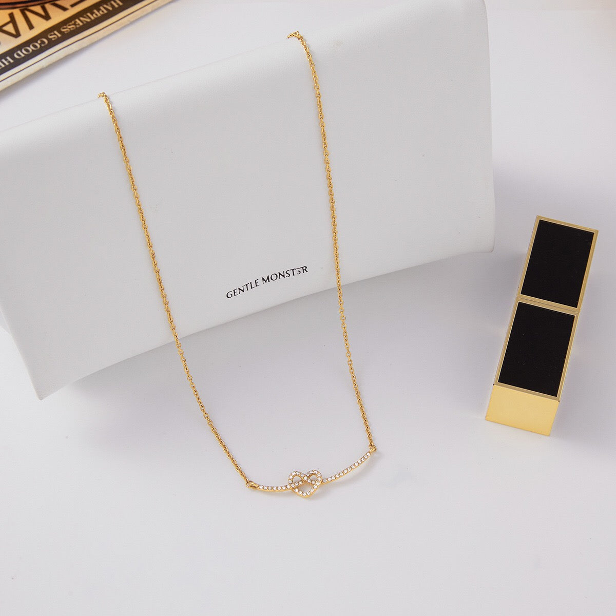 18K Gold Heart Knot Bling Dainty Pendant Necklace