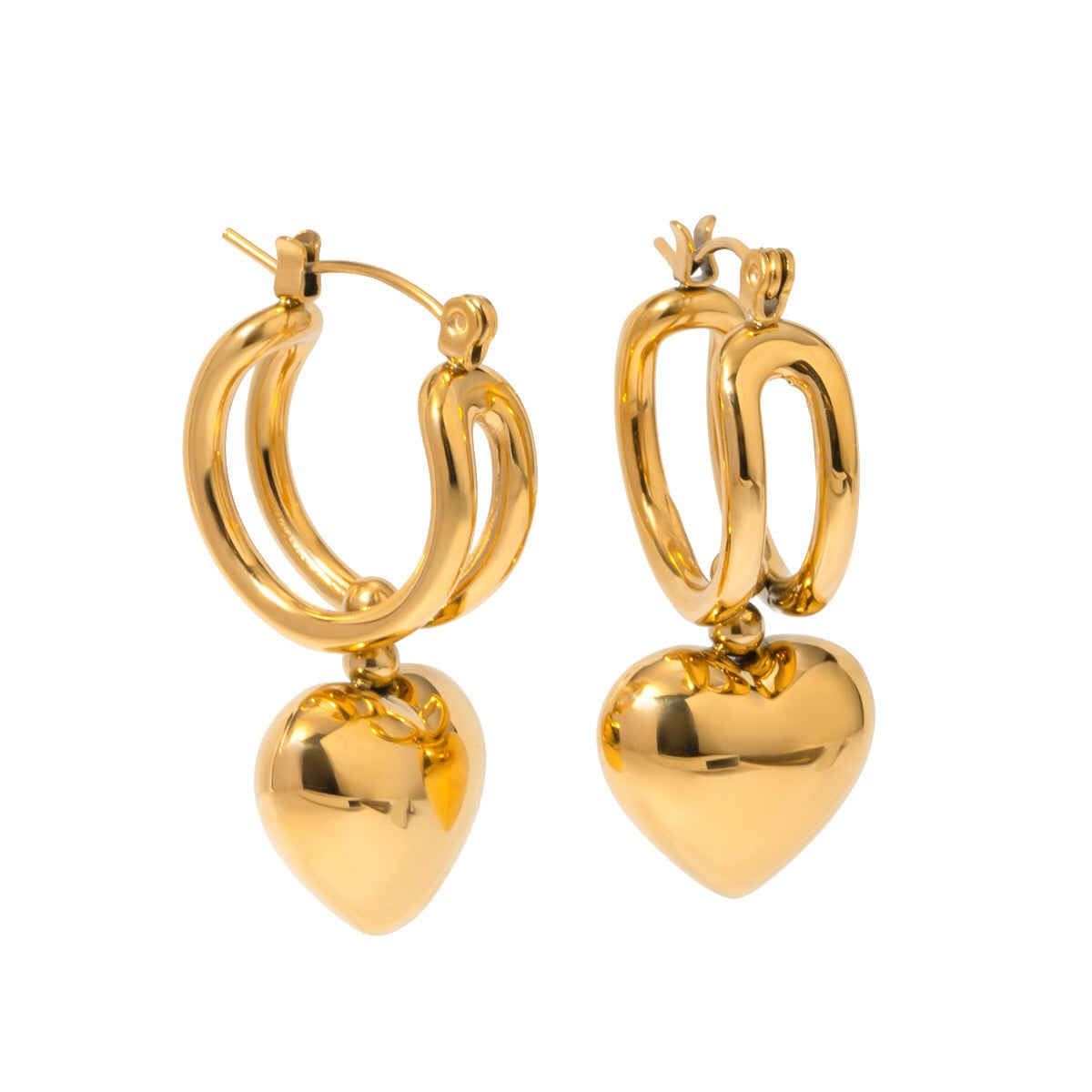 18K Gold Heartbreaker Sliding Heart Dangle Hoop Earrings