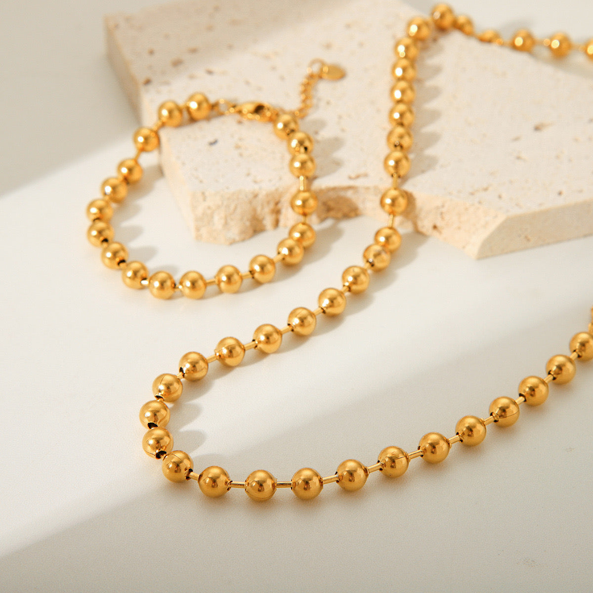 18K Gold Chic Ball Chain Beaded Collar Necklace