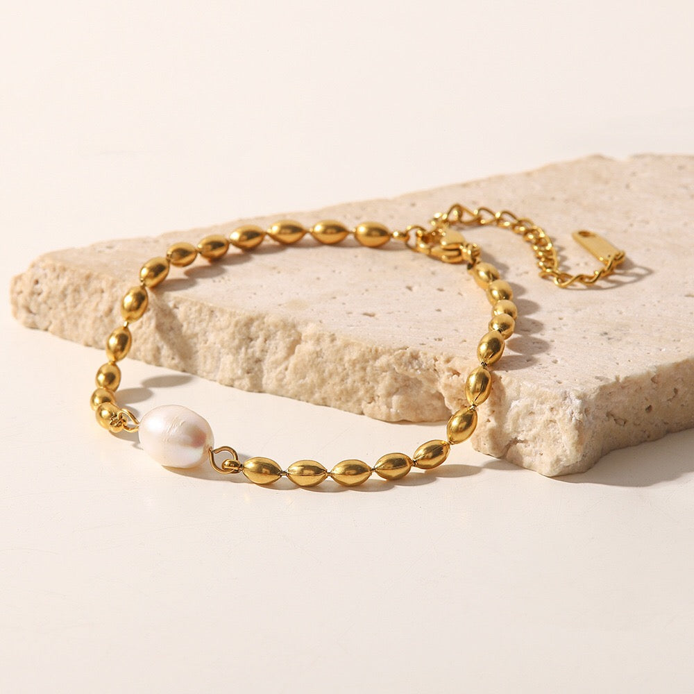 18K Gold Pearl Beaded Bracelet