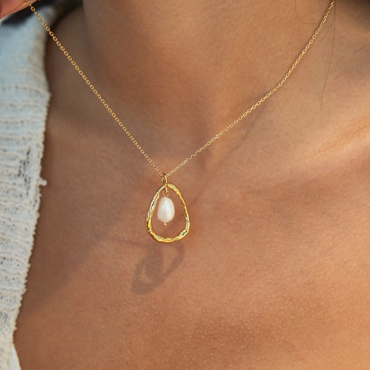 18K Gold Pearl Whisper Dainty Pendant Necklace