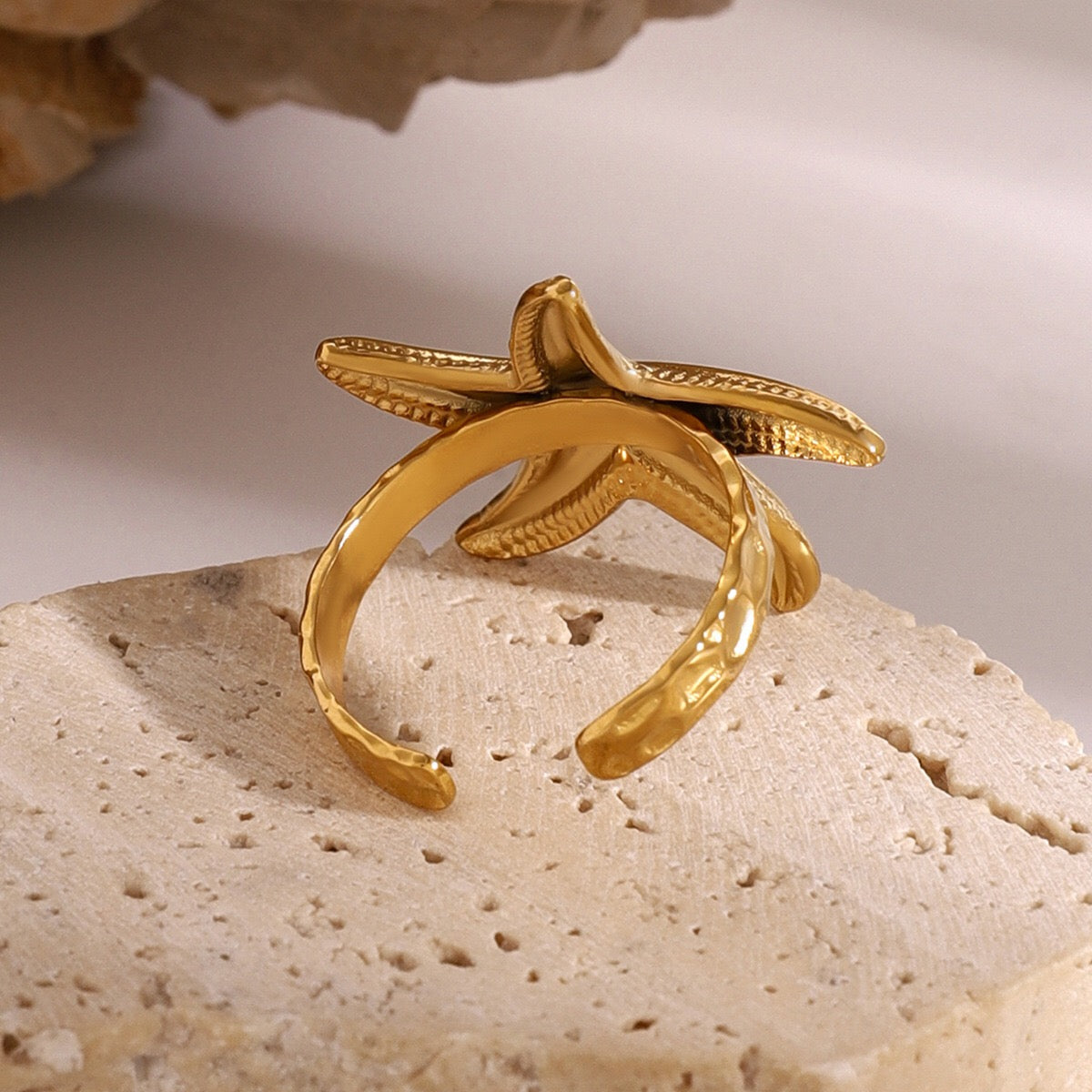 18K Gold Summer Starfish Statement Ring