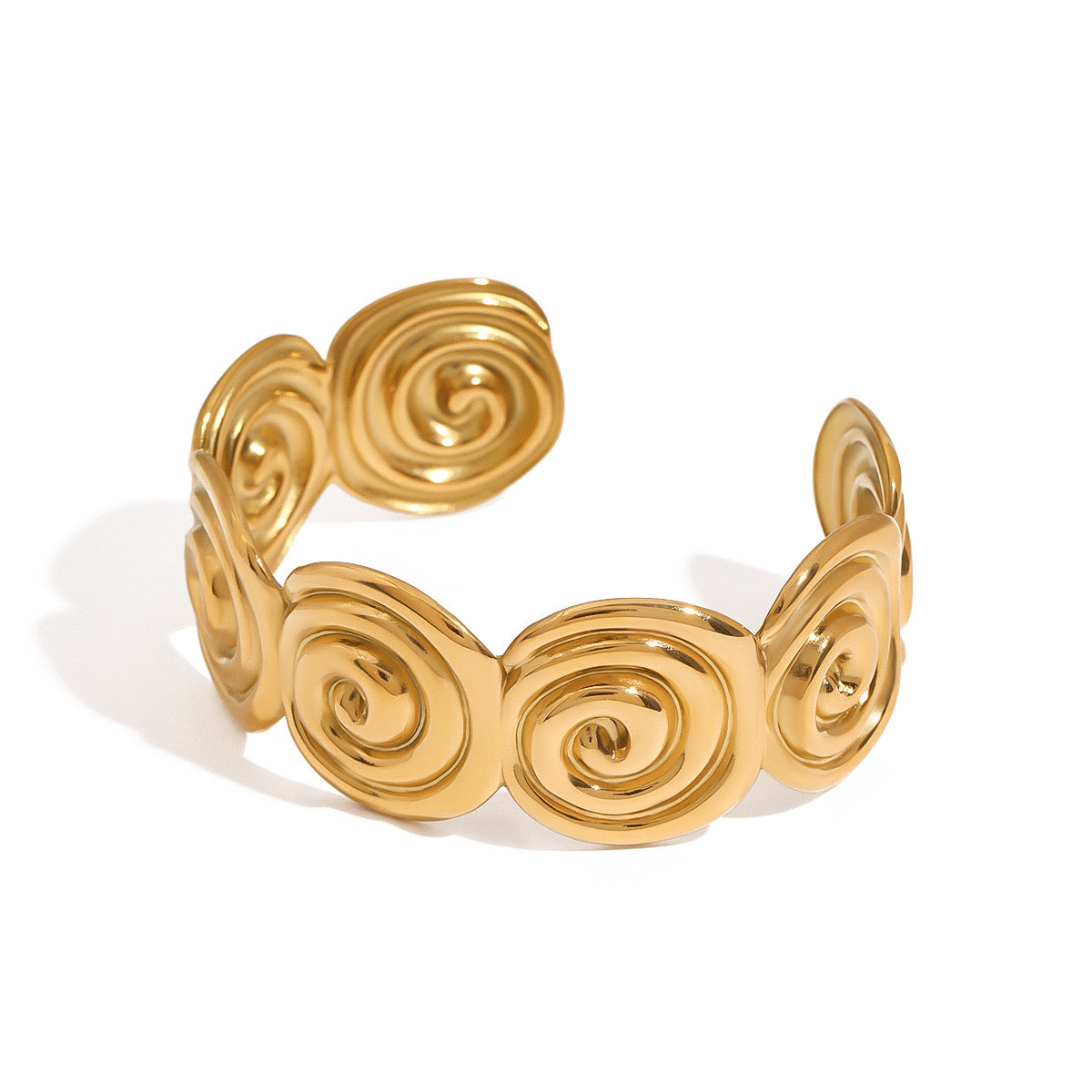 18K Gold Ocean Swirl Statement Cuff Bangle Bracelet