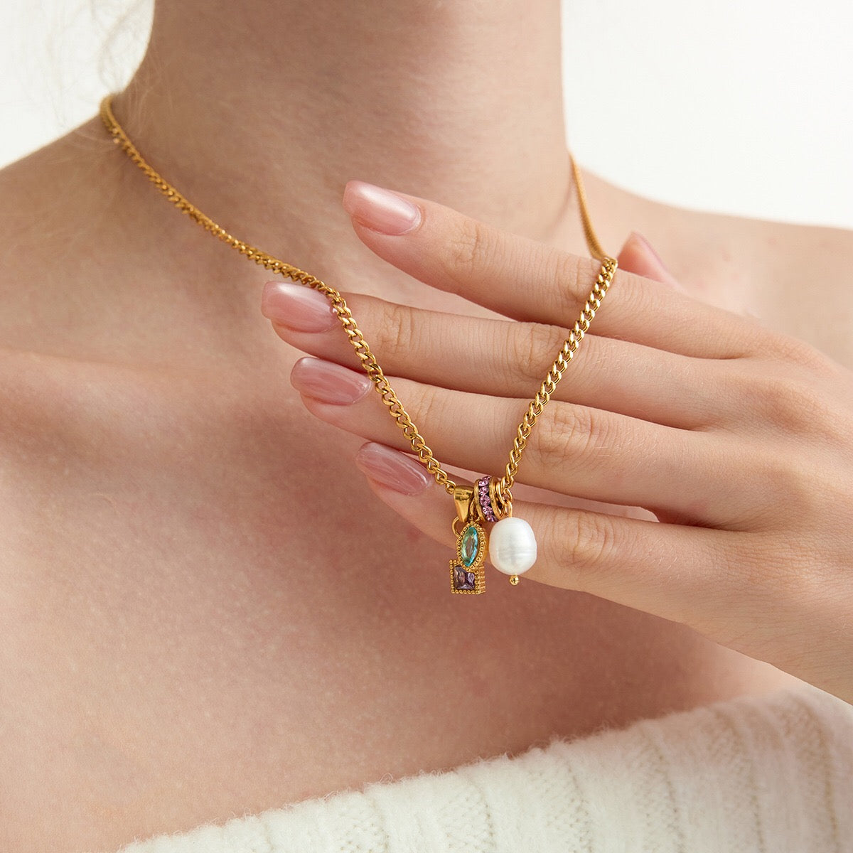 18K Gold Color Twinkle Dainty Charm Layered Tennis Necklace Set