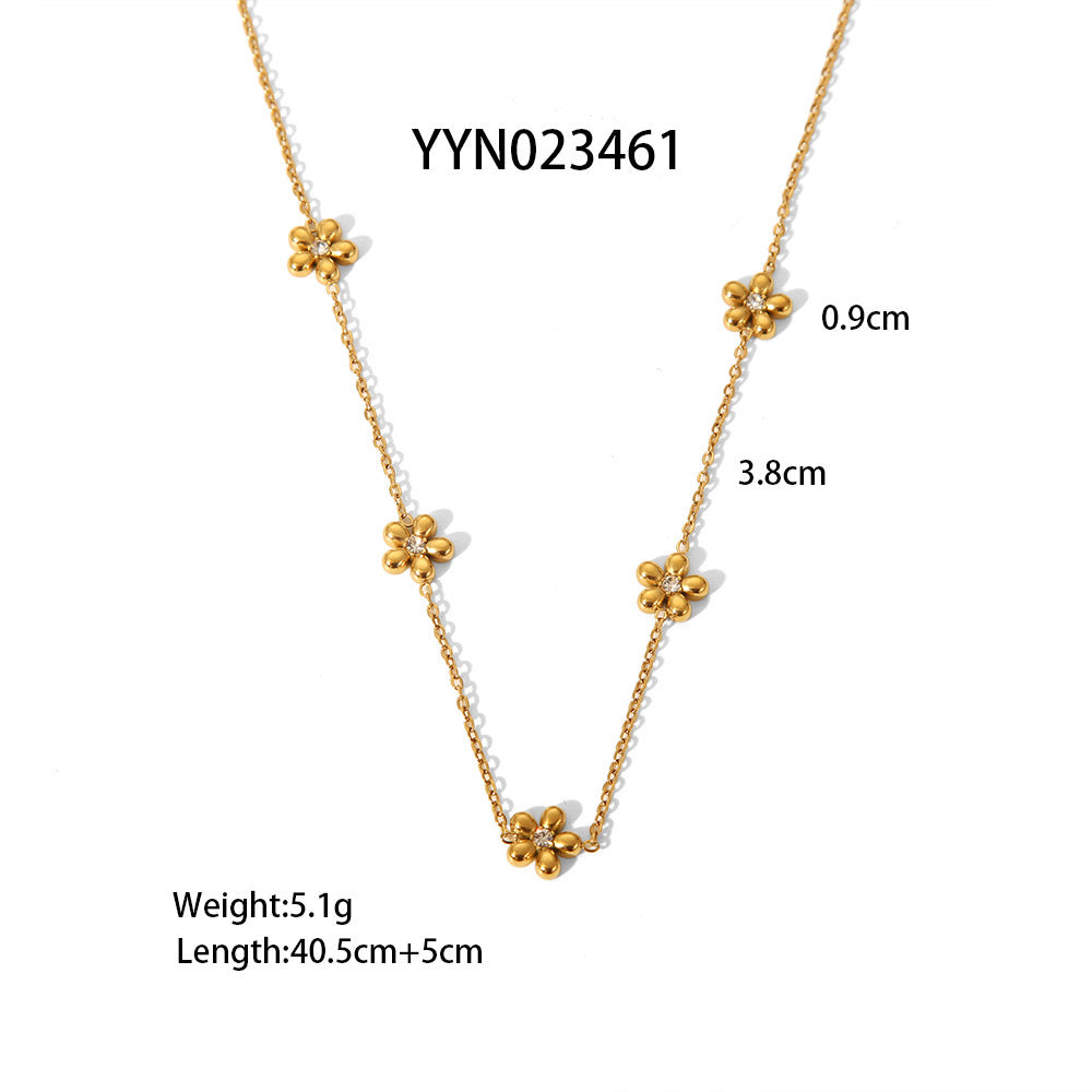 18K Gold Beaded Flower Chain Collar Necklace