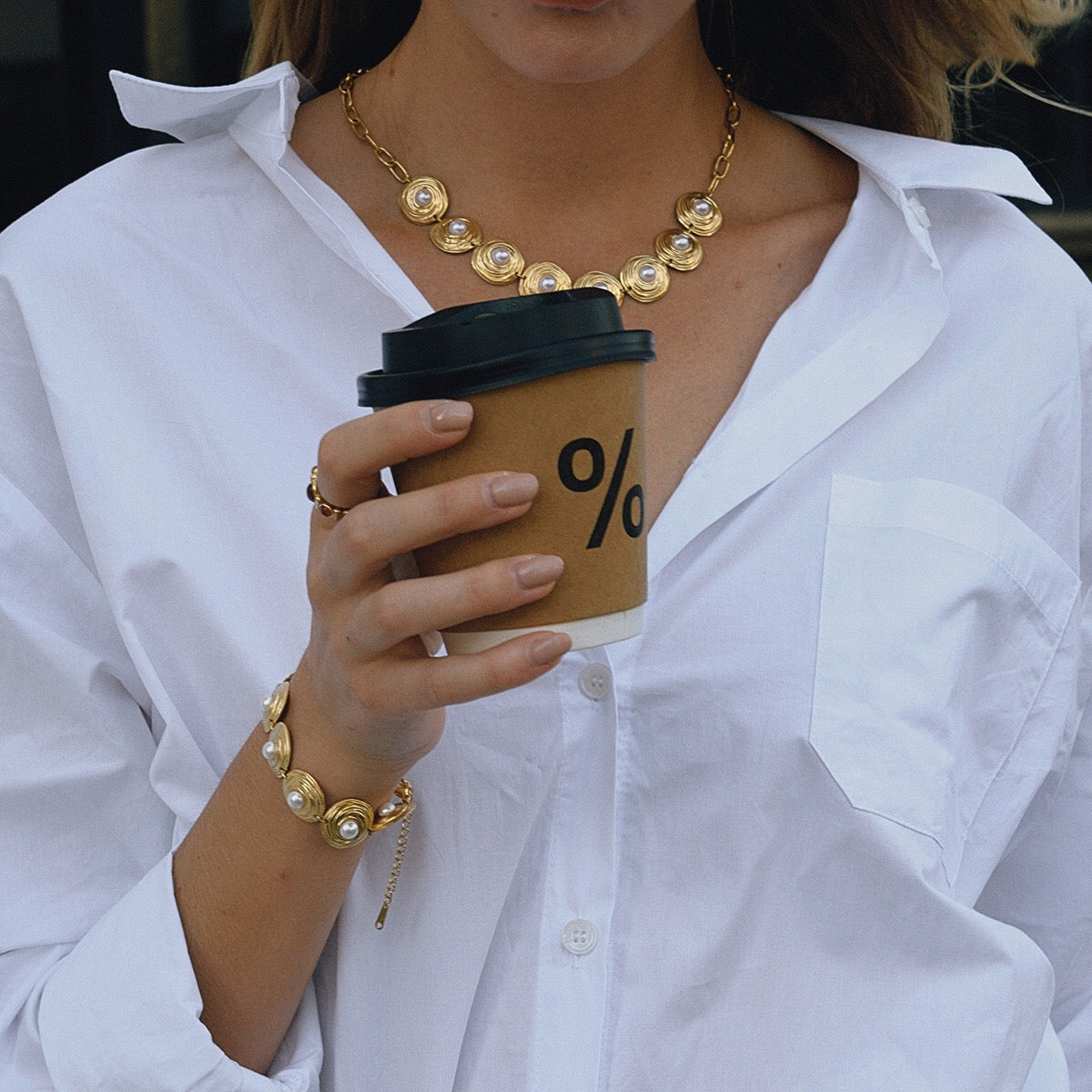 18K Gold Modern Goddess Pearl Chunky Statement Necklace