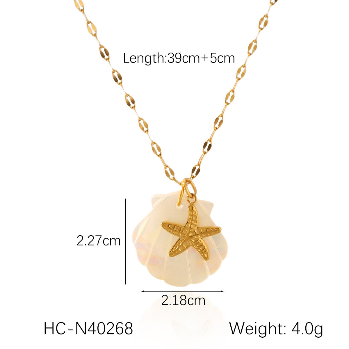 18K Gold Mother of Pearl Seashell Ocean Charm Pendant Necklace