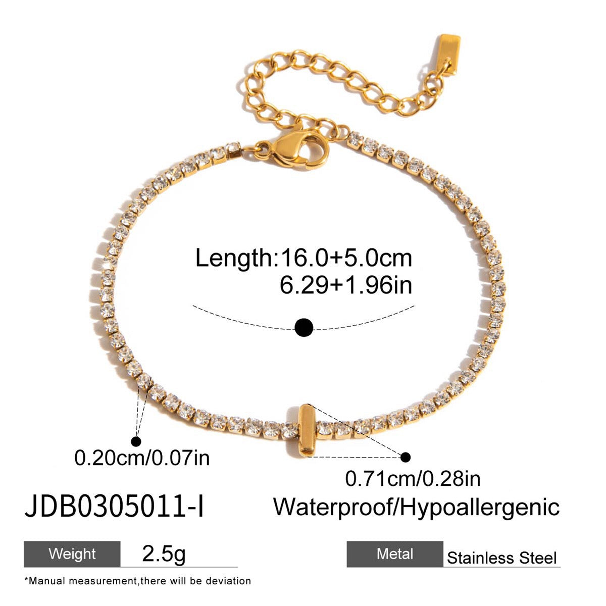 18K Gold Glam Bubble Letter Initial Tennis Bracelet
