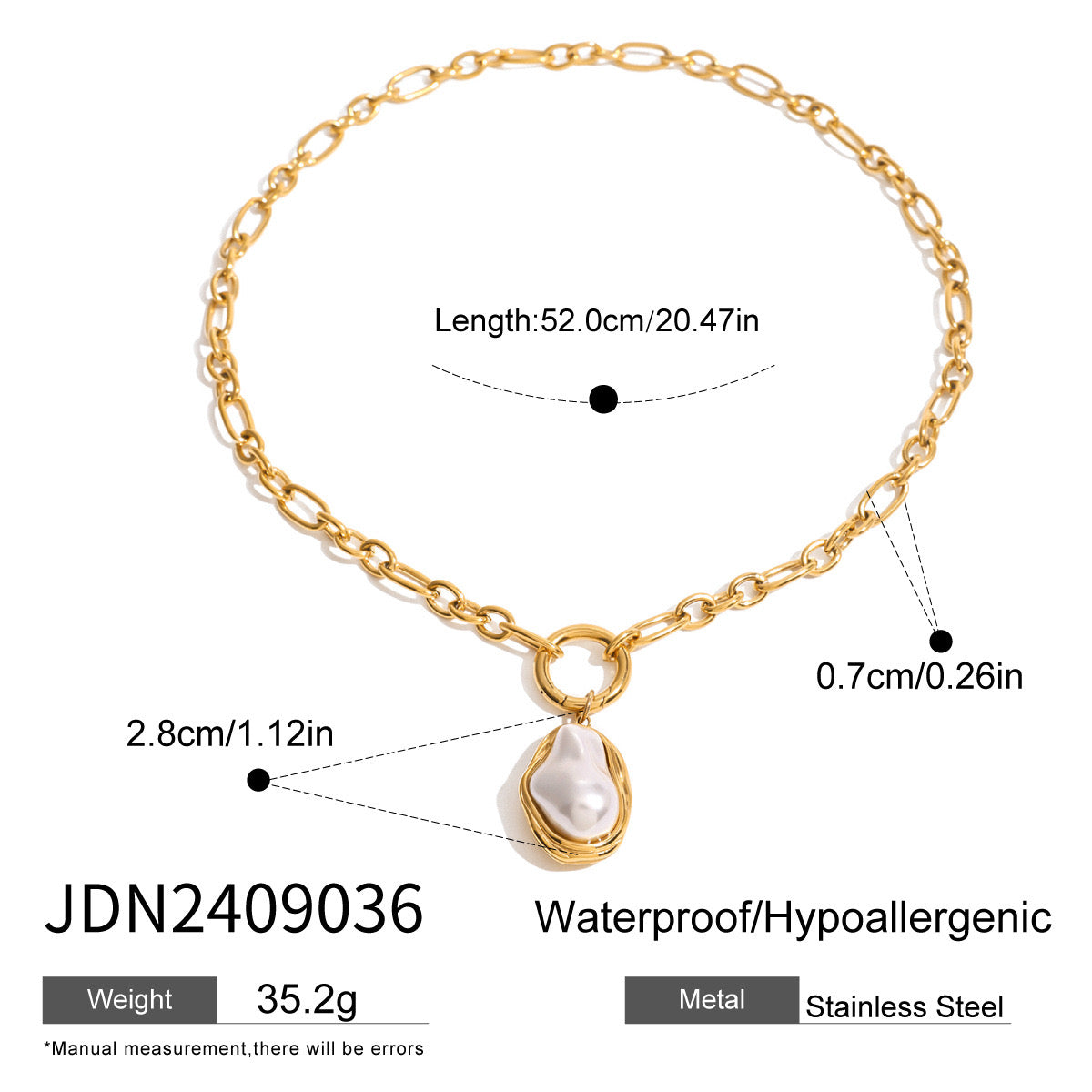 18K Gold Baroque Pearl Paperclip Chain Statement Pendant Necklace