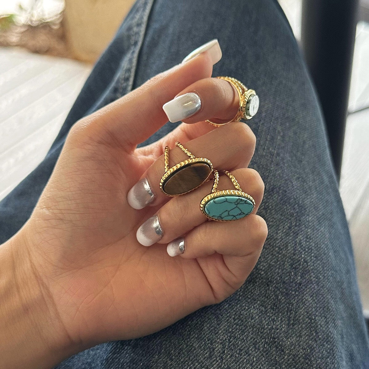 18K Gold Old Money Oval Gemstone Statement Ring