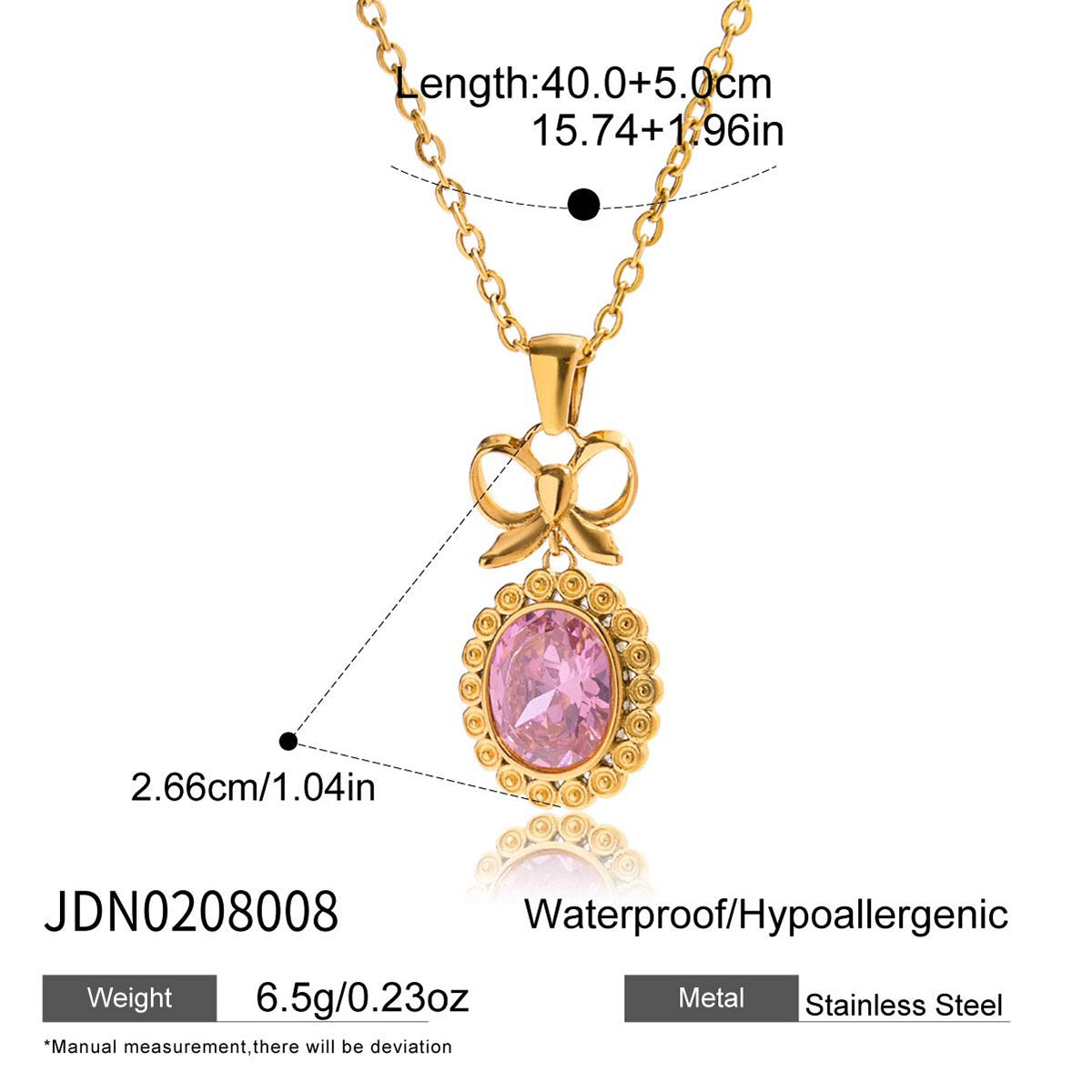 18K Gold Pink Majesty Bow Pendant Necklace