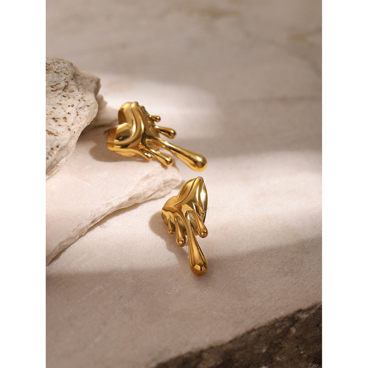 18K Gold Melting Heart Statement Stud Earrings