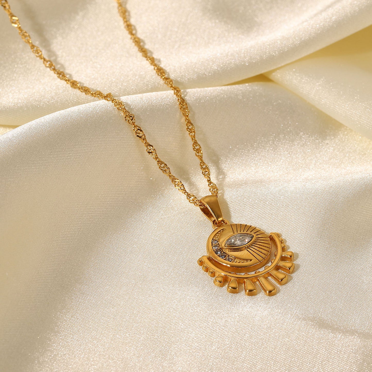 18K Gold Evil Eye Protection Pendant Necklace