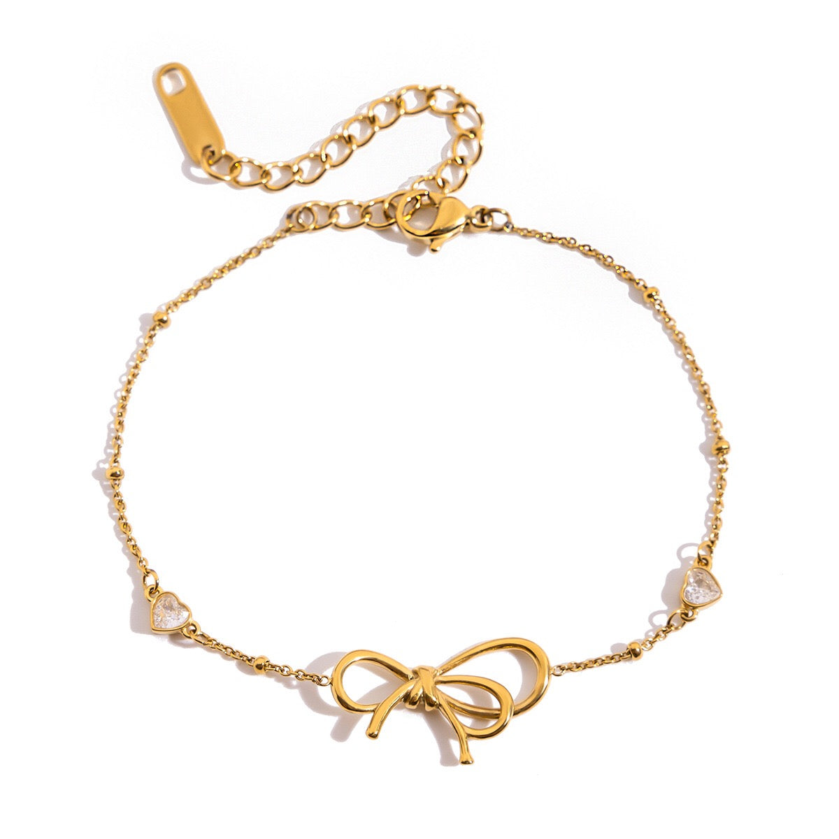 18K Gold Shimmering Dainty Flower Bow Bracelet Stack