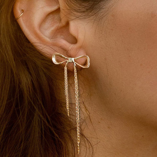 18K Gold Coquette Bow Dangle Drop Earrings
