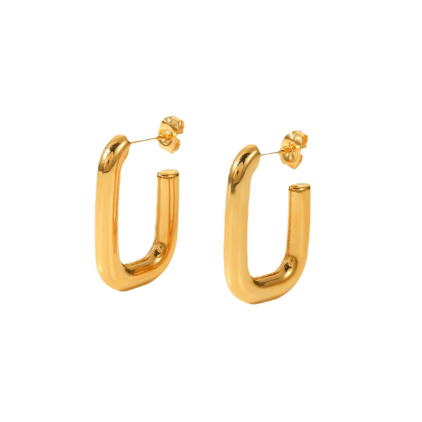 18K Gold U Shape Hoop Huggie Earrings