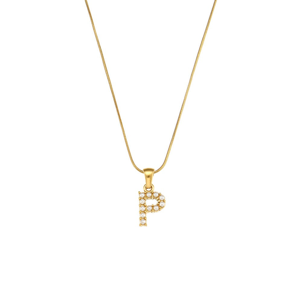 18K Gold Pearl Initial Pendant Necklace
