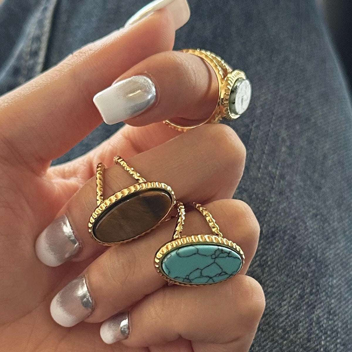 18K Gold Old Money Oval Gemstone Statement Ring