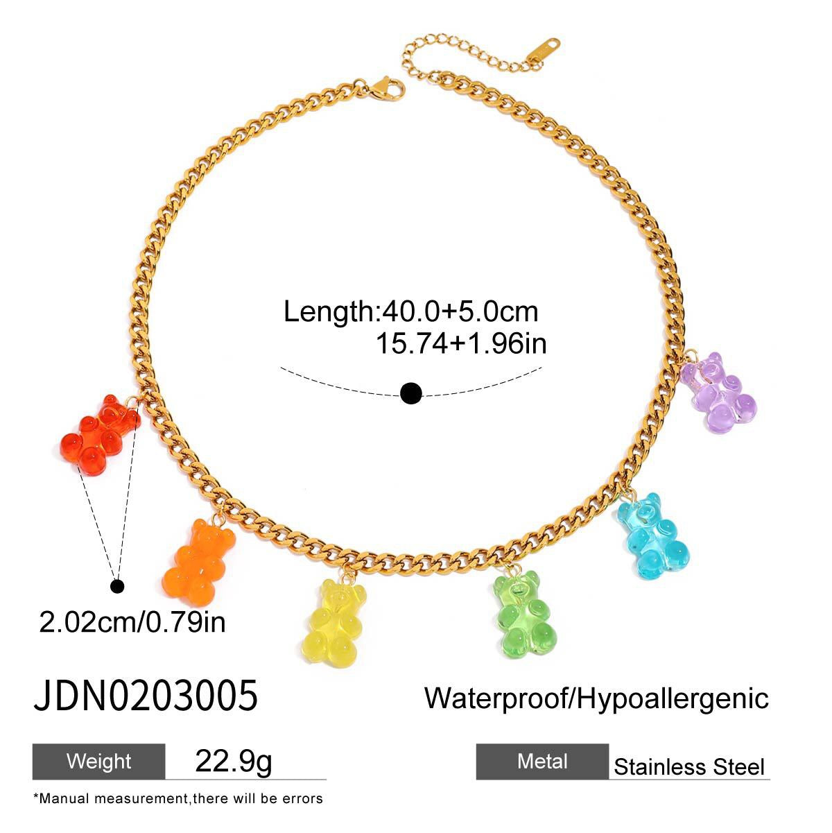 18K Gold Rainbow Color Gummy Bear Cuban Link Statement Charm Necklace