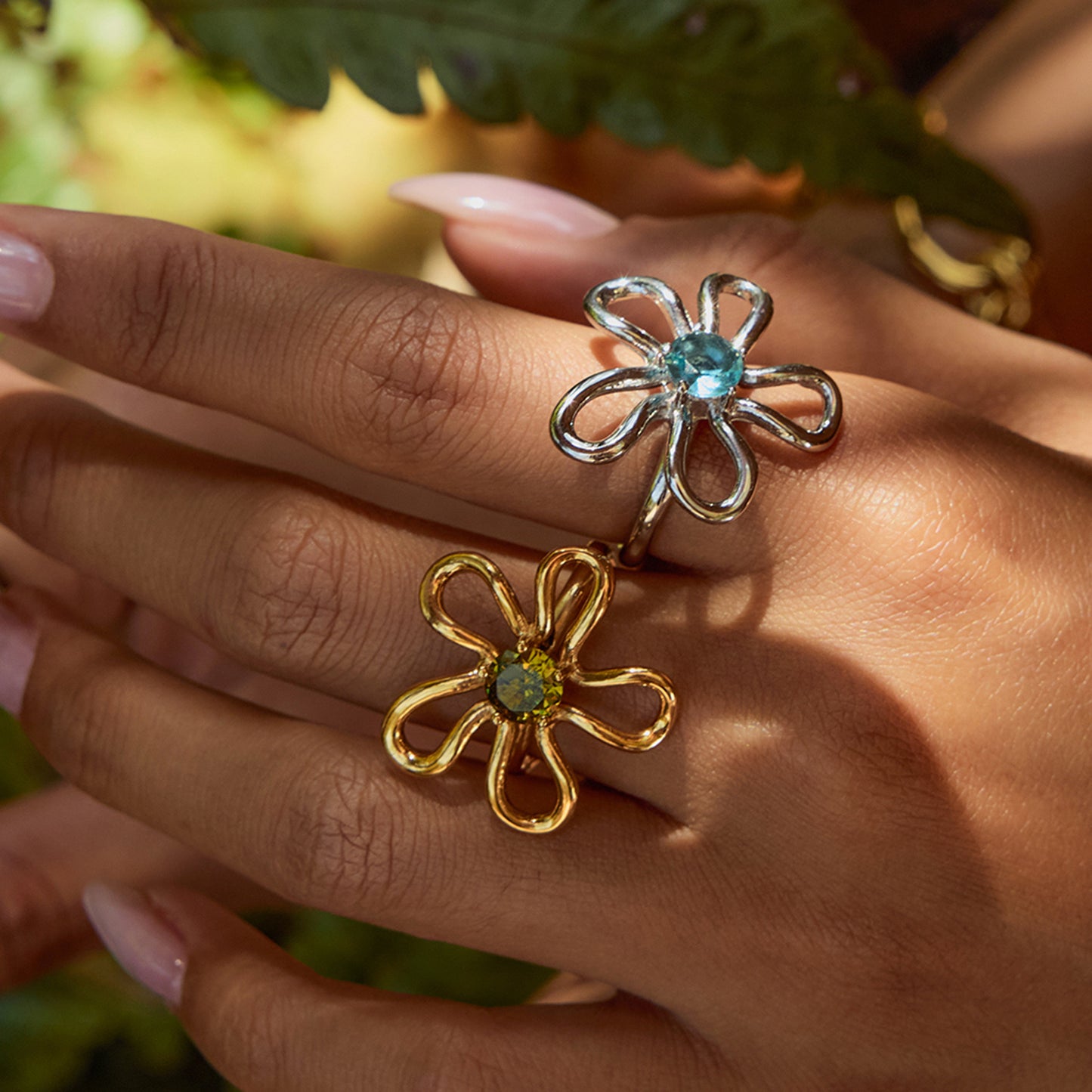 18K Gold Bejeweled Flower Statement Ring