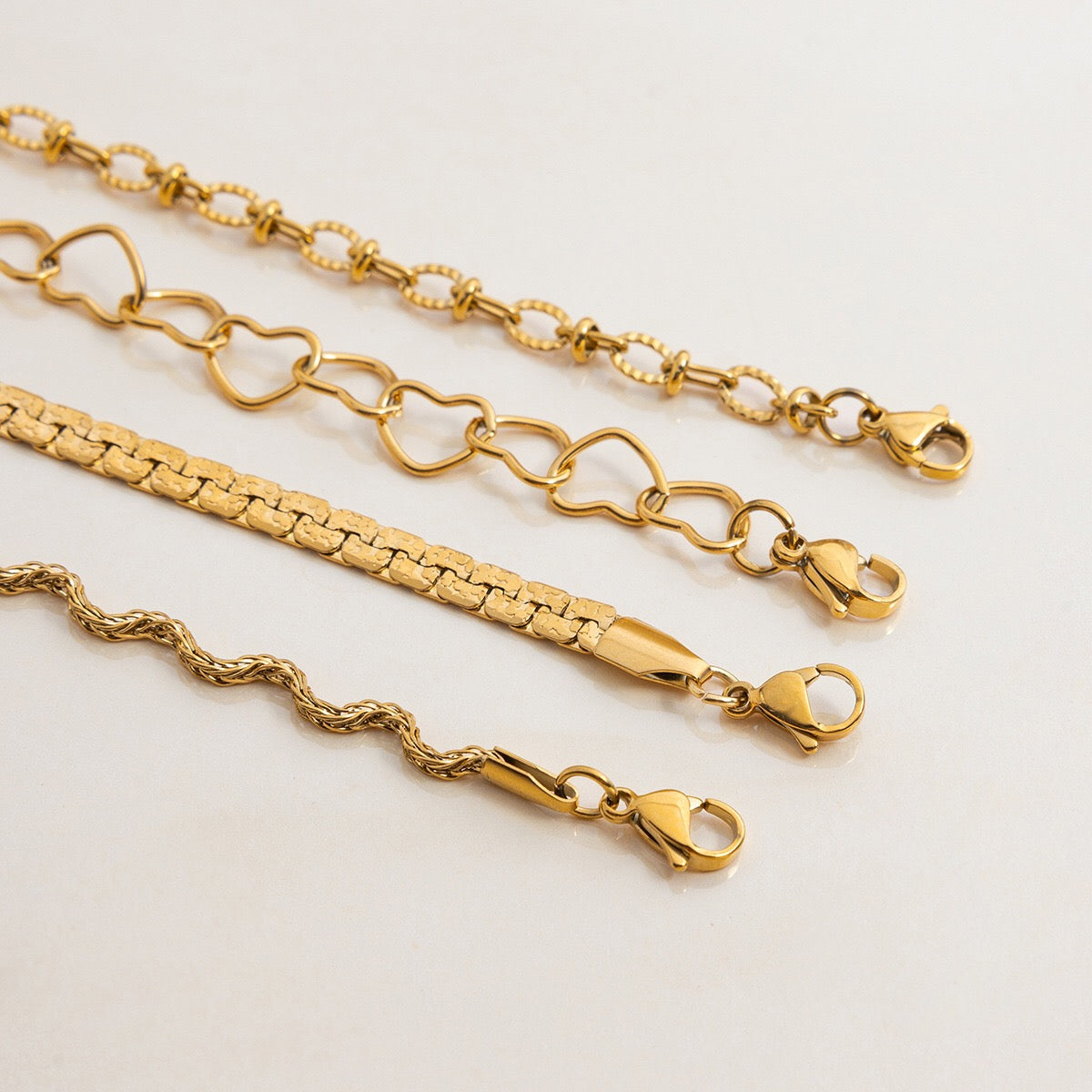 18K Gold Heart Chain Trendy Everyday Bracelet Stack