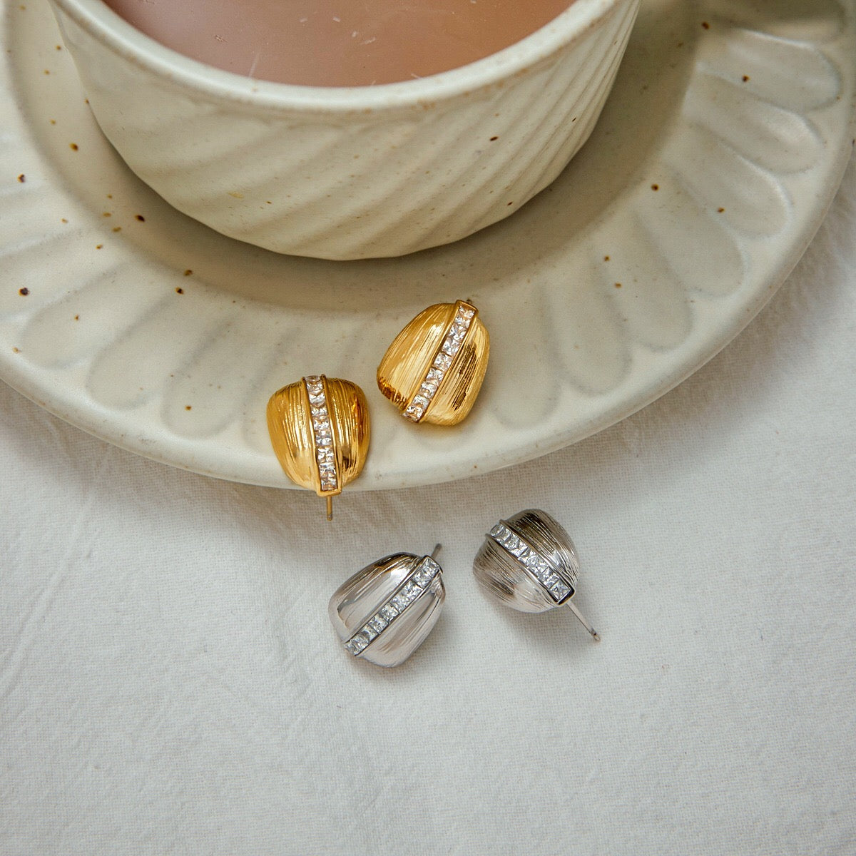 18K Gold Bling Coffee Bean Statement Stud Earrings