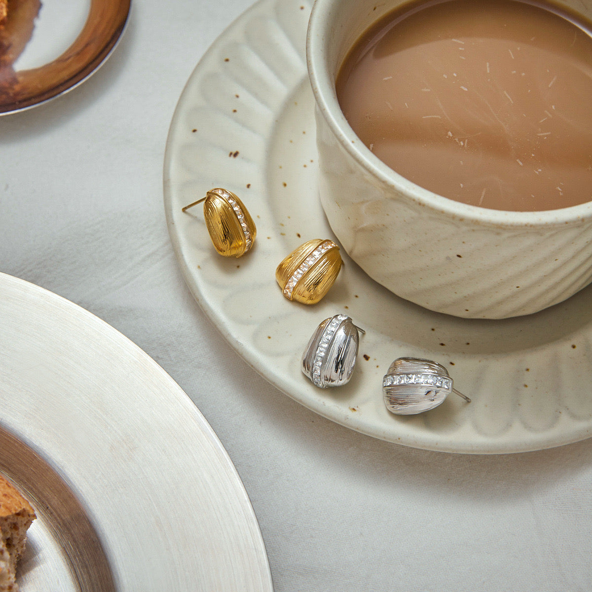 18K Gold Bling Coffee Bean Statement Stud Earrings