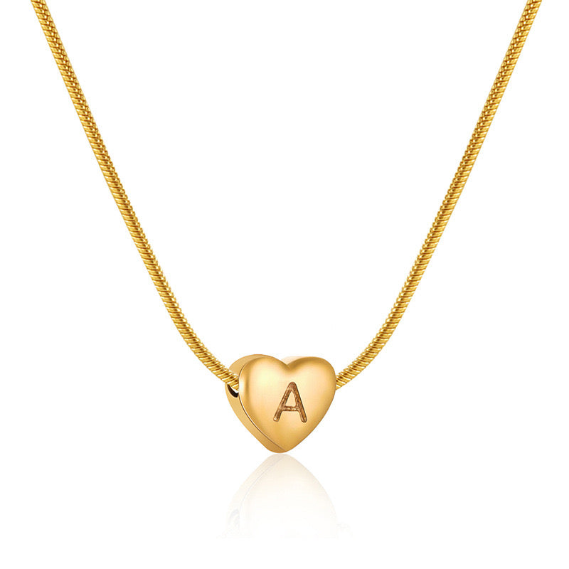 18K Gold Heart Letter Initial Dainty Necklace