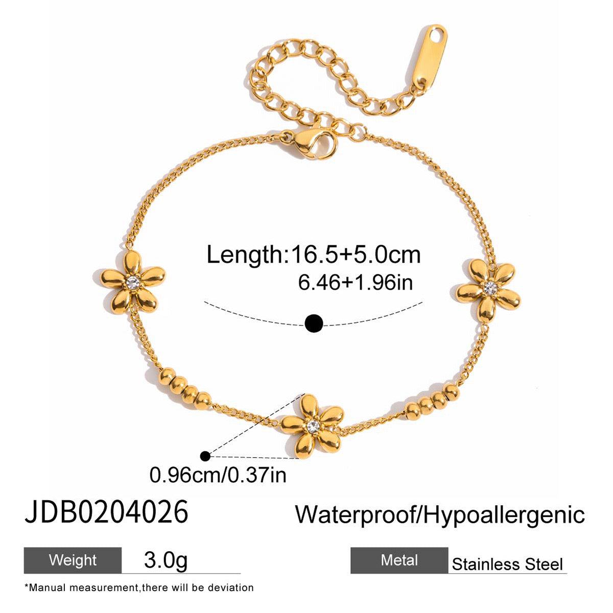 18K Gold Shimmering Dainty Flower Bow Bracelet Stack