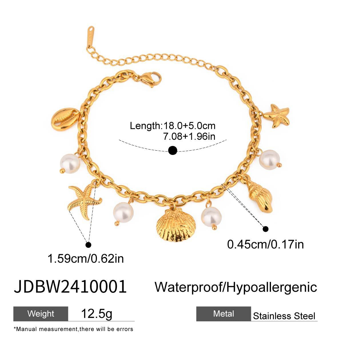 18K Gold Ocean Tale Shell Starfish Pearl Bracelet