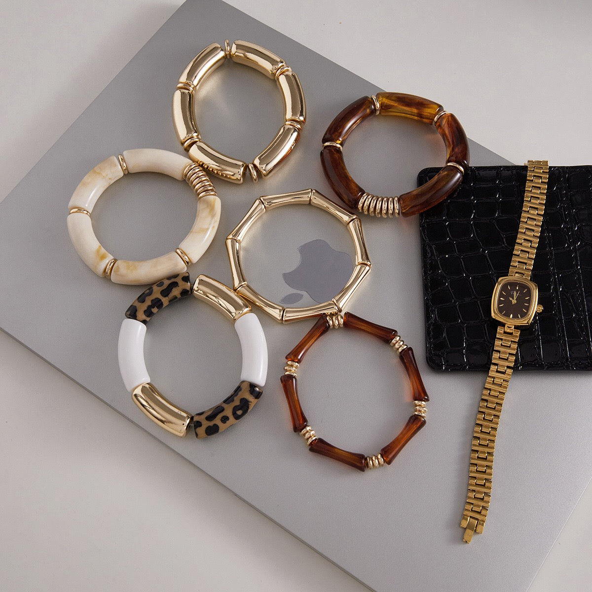 18K Gold Caramel Crush Statement Resin Bangle Bracelet Stacks