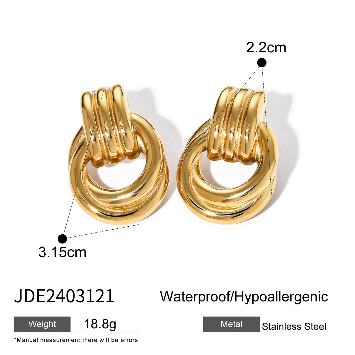 18K Gold Trendy Geometric Statement Stud Earrings
