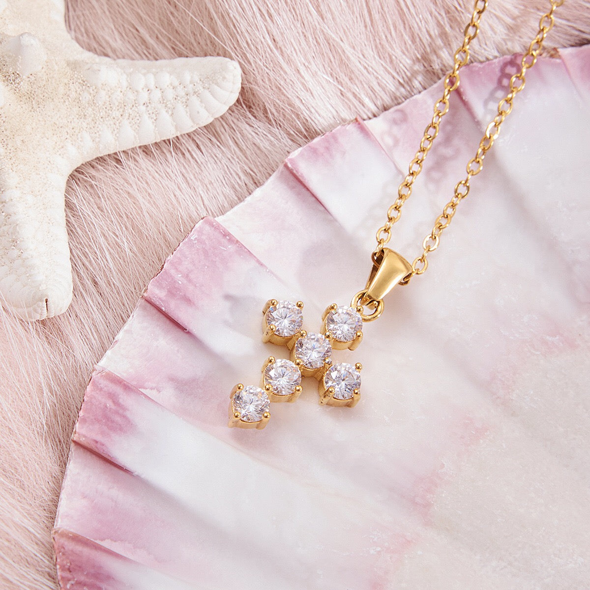 18K Gold Faith Minimalist Bling Cross Pendant Necklace