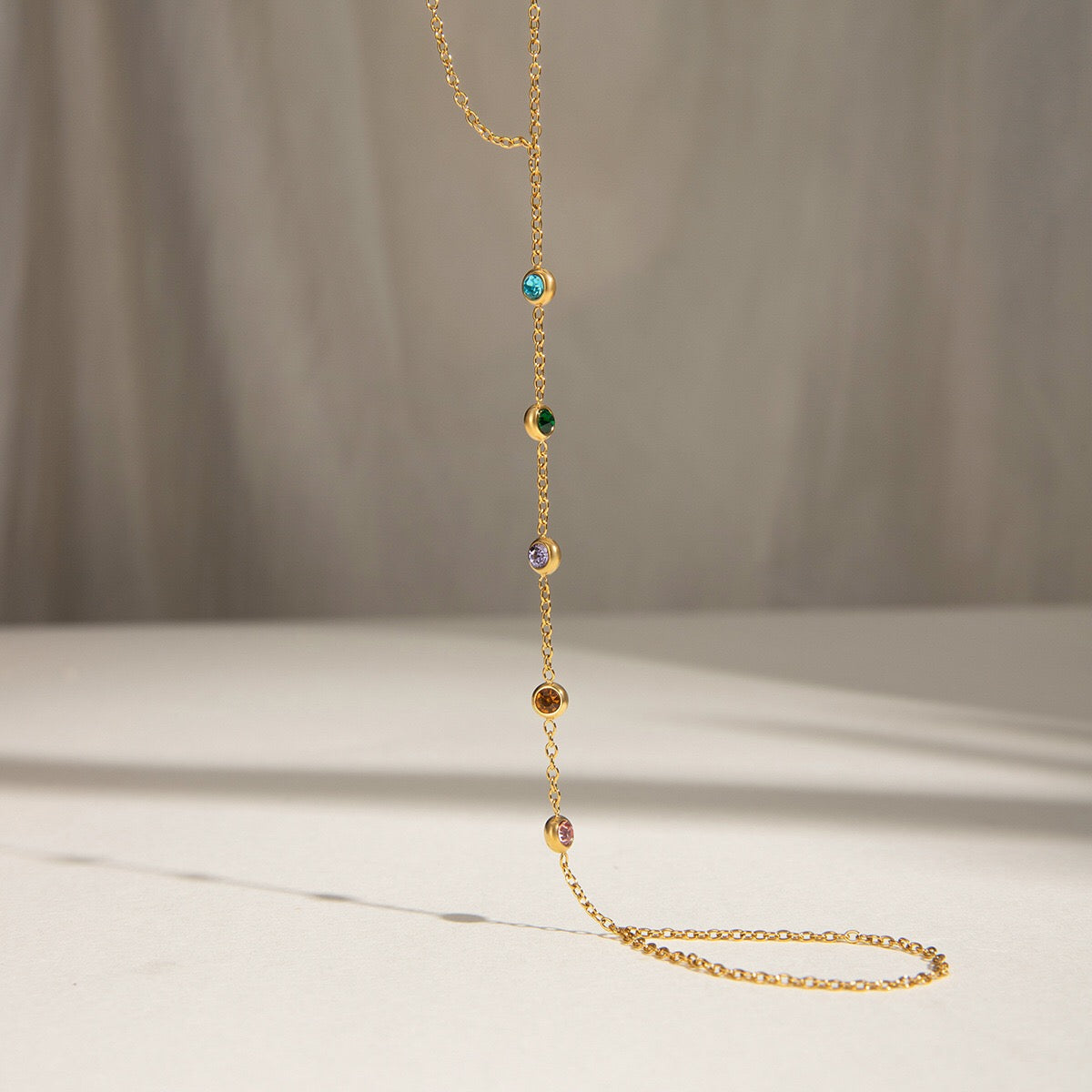 18K Gold Waterproof Rainbow Gem Hand Chain Bracelet