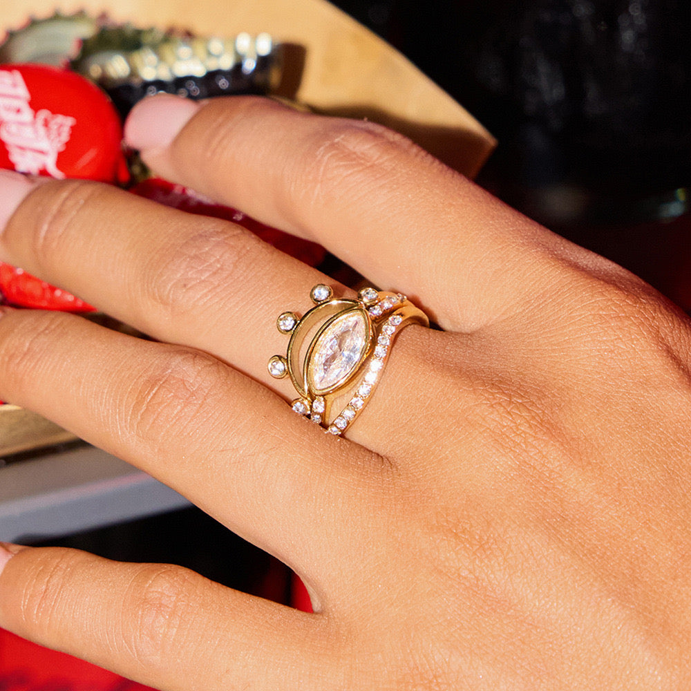 18K Gold Moon Bling Slim Stacking Rings Set