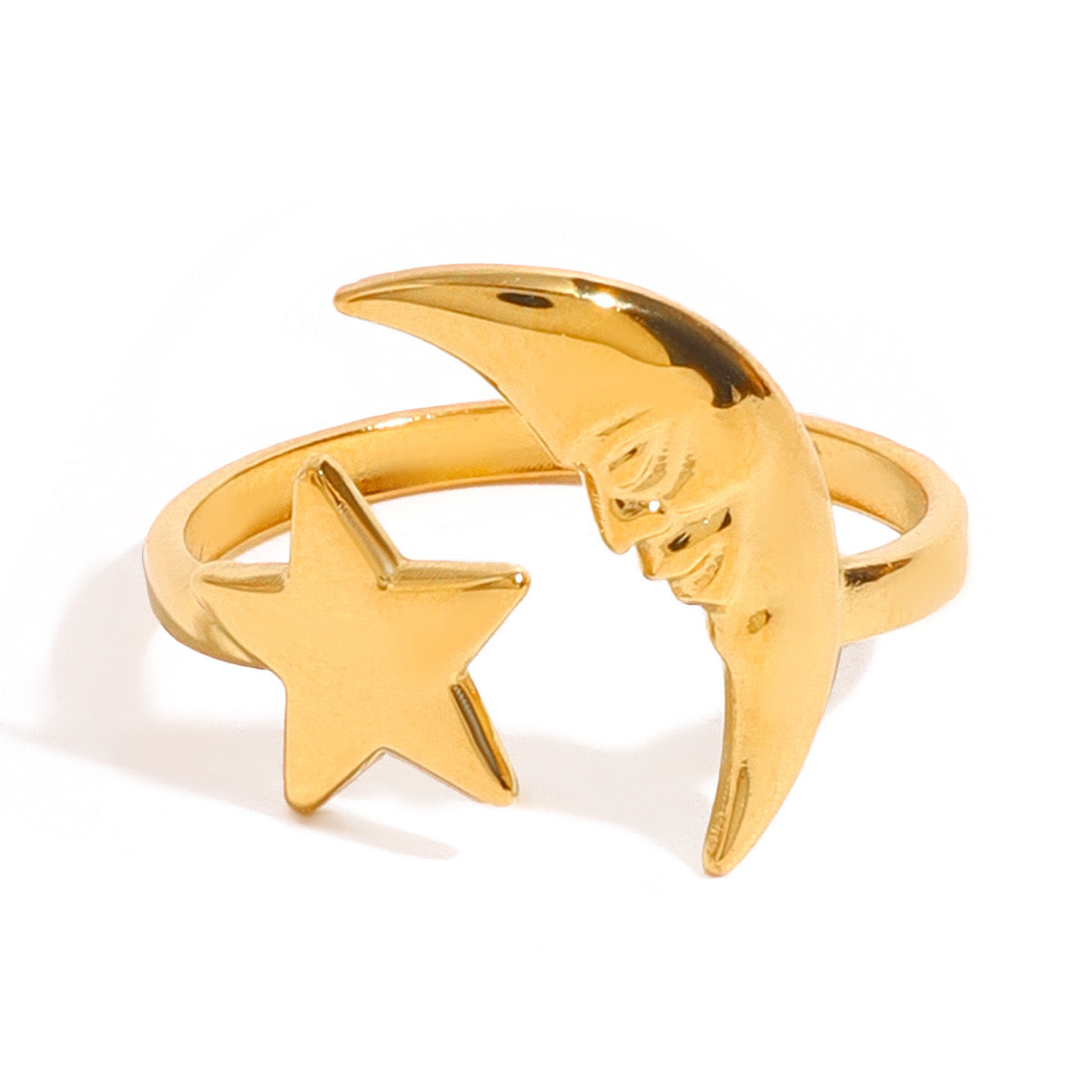 18K Gold Moon And Star Cuff Ring