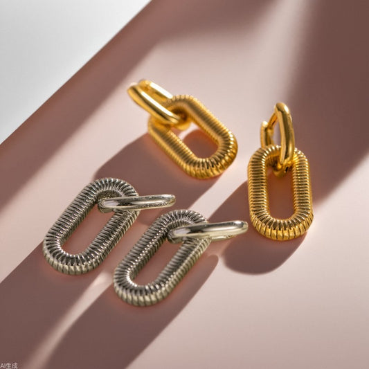 18K Gold Double Hoop Dangle Huggie Earrings