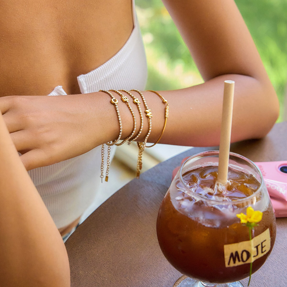 18K Gold Glam Bubble Letter Initial Tennis Bracelet