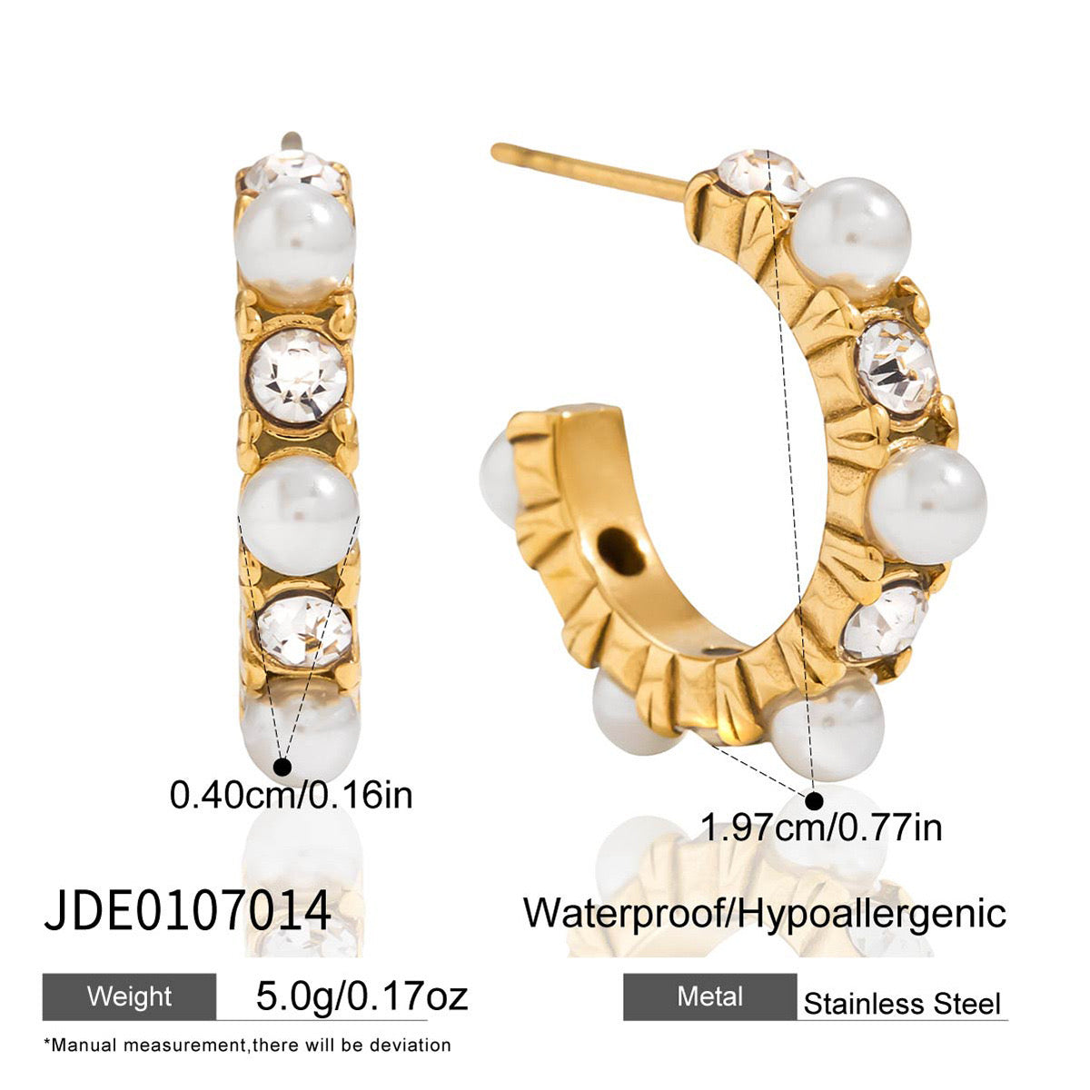 18K Gold Bling Pearl Small Hoop Huggie Earrings