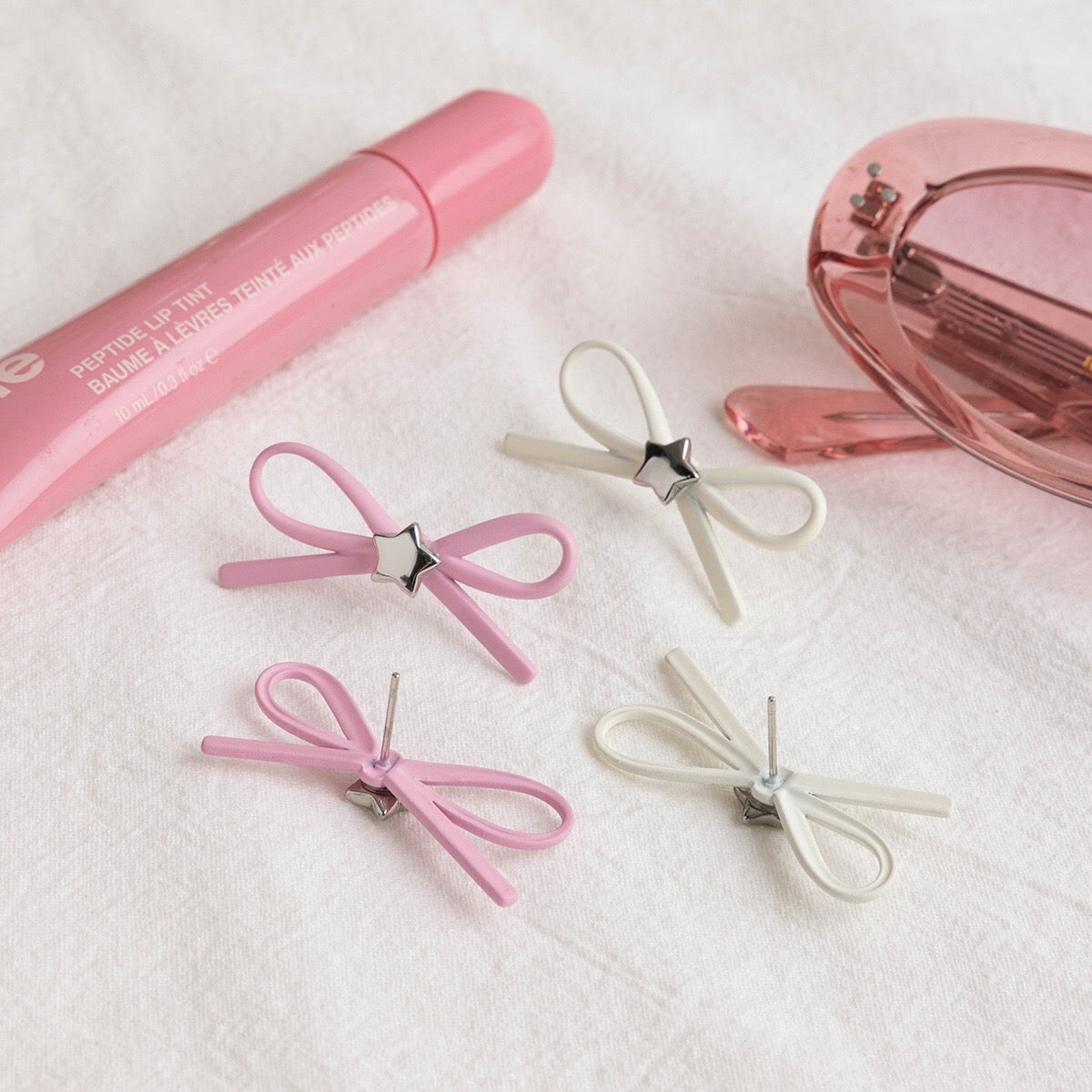 Pink Bow Cute Stud Silver Earrings